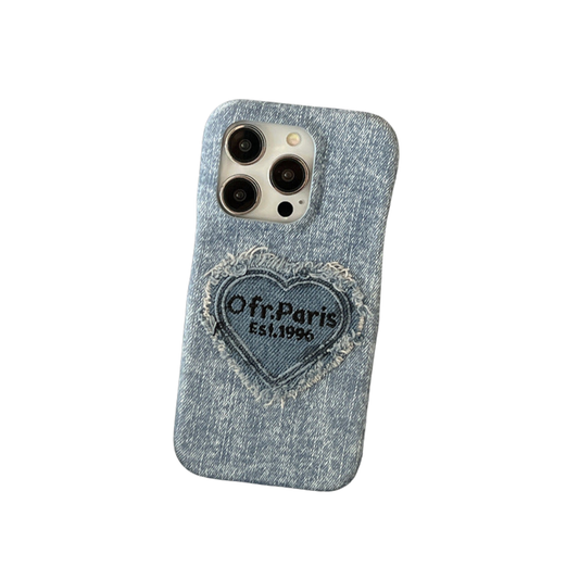 Denim embroidered heart phone case
