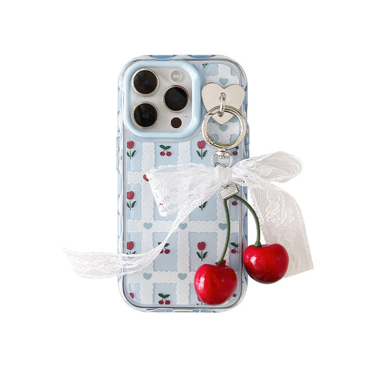 Blue Tulip Phone case with Cherry Lanyard